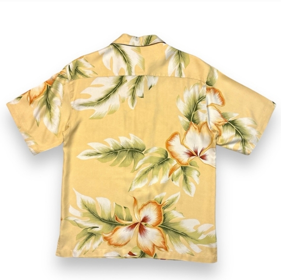 HONOLULU LULU Yellow Floral Print Short Sleeve Hawaiian Shirt 100% silk - Picture 4 of 6